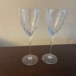 Set of two (2) Kate Spade Etched Tall Crystal Wine Water Goblet 9.25" Glasses